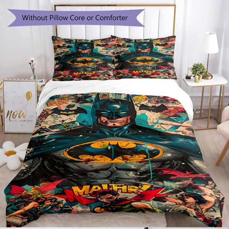 3pcs Duvet Cover Set (1*Duvet Cover + 2*Pillowcase, Without Core), Batman Print Soft All‑Season Bedding Set, Home Bedroom Decor Gift