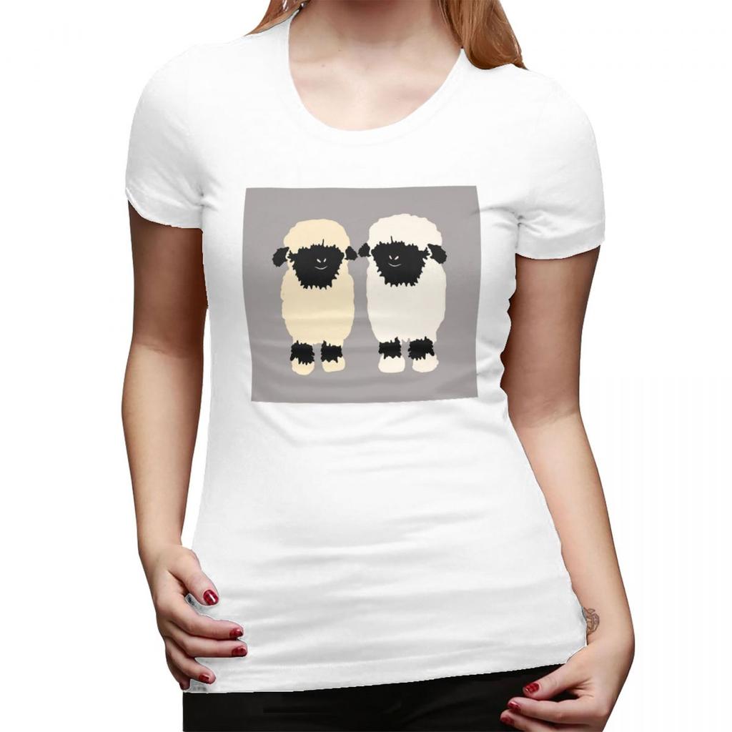 Valais Black Nose Sheep Friends TShirt for Women Round Neck Streetwear T Shirts Womens Short Sleeve Summer Clothes Tops