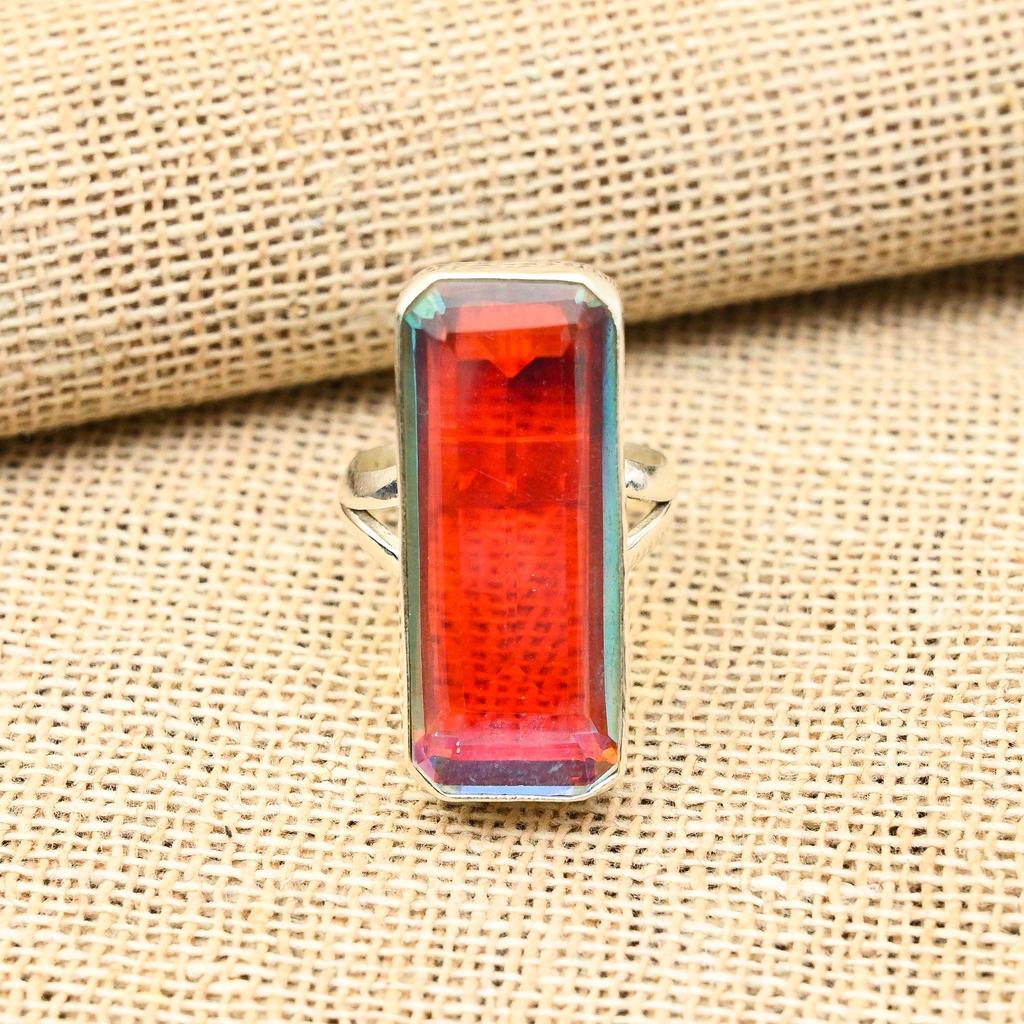 Ювелирное кольцо из стерлингового серебра 925 пробы с радужным мистическим топазом ручной работы для нее