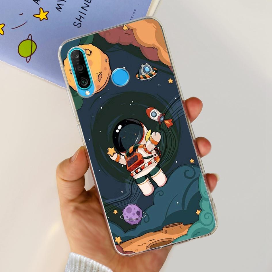 For Huawei P30 Lite Case MAR-LX1M MAR-L21A MAR-LX1A Cute Astronaut Cover Clear Silicone Bumper For Huawei P30 Pro Lite P 30 Capa