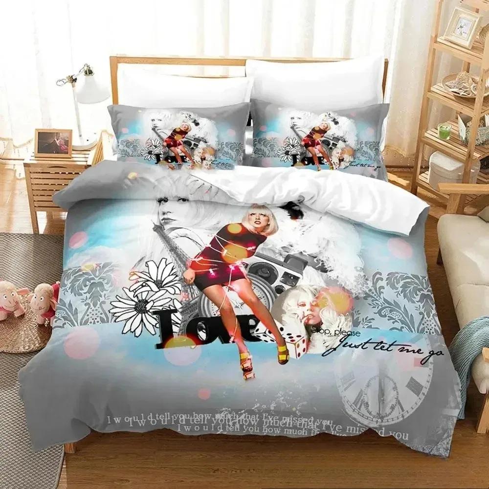 2/3pcs Singer L-Lady G-Gaga Duvet Cover and Pillowcase, Large Home/Queen Bedding Set, Bedroom Decoration,Gift for Boys and Girls