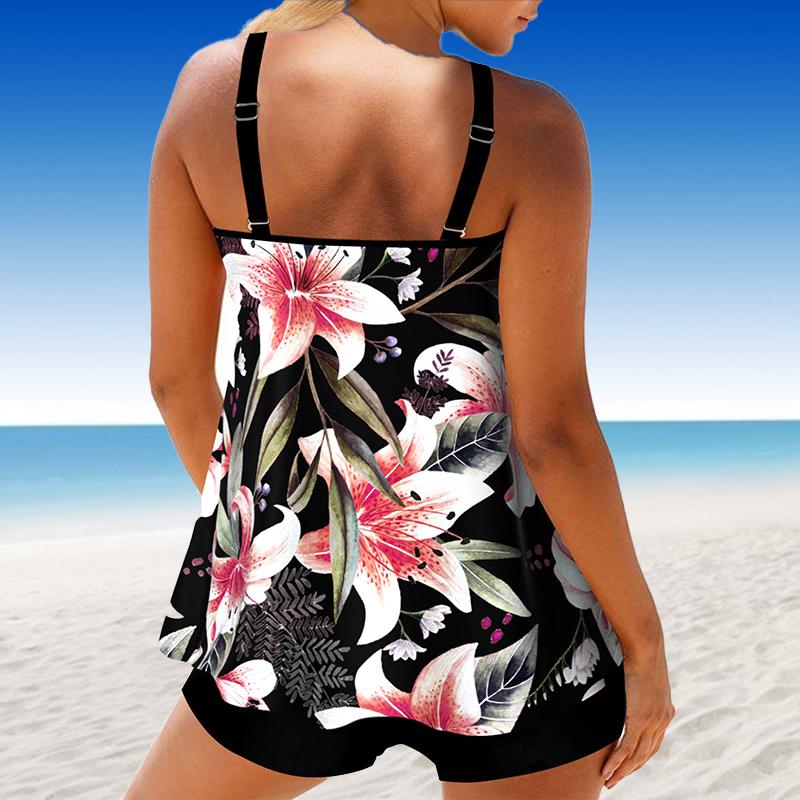 Women's Swimwear Tankini 2 Piece Swimsuit Full-blown Flowers Print Vacation Bathing Suits