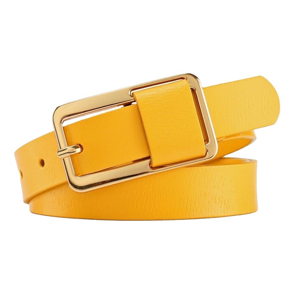 Metal Buckle Genuine Leather Belt Solid Color Women Waistband Adjustable Thin Waist Belt Students