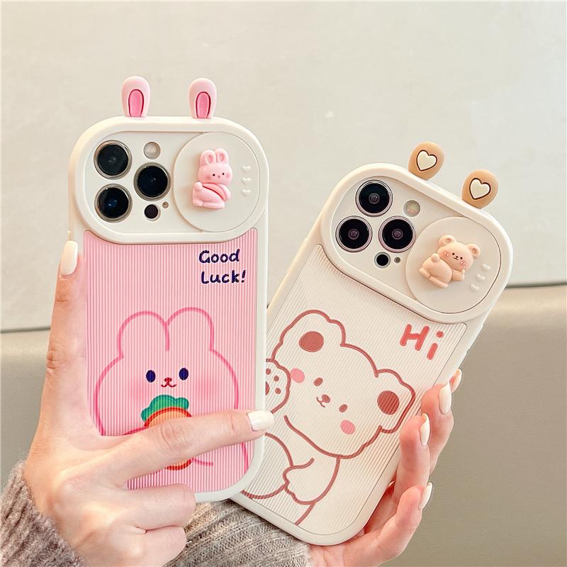 Защитный чехол для объектива камеры с 3d ушками медведя и кролика для Iphone 14 13 12 11 Pro Max 14 Plus противоударный чехол