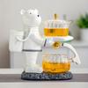 1 Set Lazy Tea Set Magnetic Water Diversion Rotating Cover Bowl Tea Maker Automatic Bear Glass Teapot Tea Canister Tea Cups Tea Tray Chinese Kung Fu T