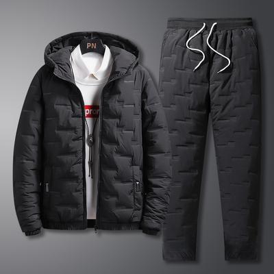 Мужской осенне-зимний хлопковый теплый костюм, теплая куртка + теплые брюки, комплект из 2 предметов