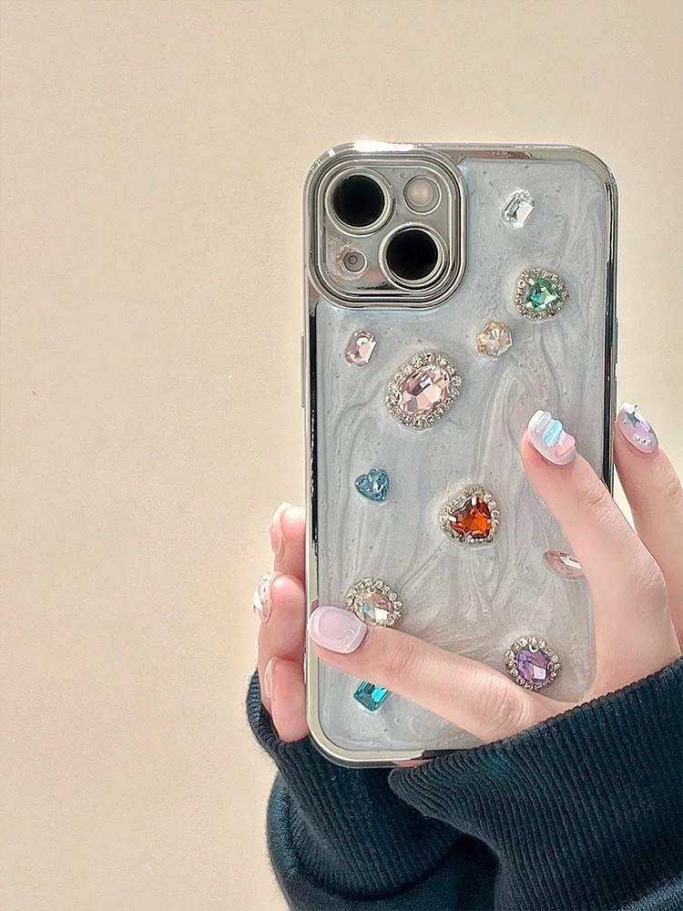 Трехмерный сверкающий драгоценный камень Подходит для чехла iPhone 13 15 12 14 11 Pro Max Всесторонний защитный чехол от падения