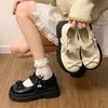 Black Bow Round Head Platform Small Leather Shoes Women's 2025 New Spring and Autumn Skirt French Heightening Mary Jane Shoes