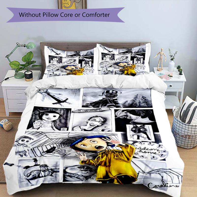 3pcs Duvet Cover Set (1*Duvet Cover + 2*Pillowcase, Without Core), Coraline Print Bedding Set, Bedroom Decor, All‑Season, Birthday Gift