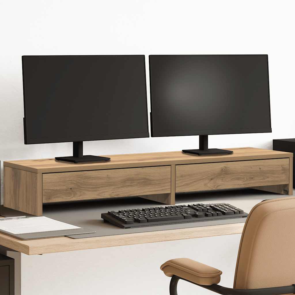 Vidaxl Podstawka Pod Monitor, Z Szufladami, Dąb Artisian, 100X27X15 Cm