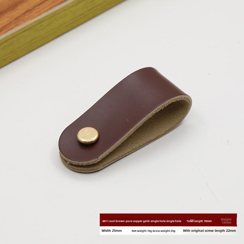 Кожаная ручка для дверцы шкафа и ящика, одно отверстие, вставки из чистой меди