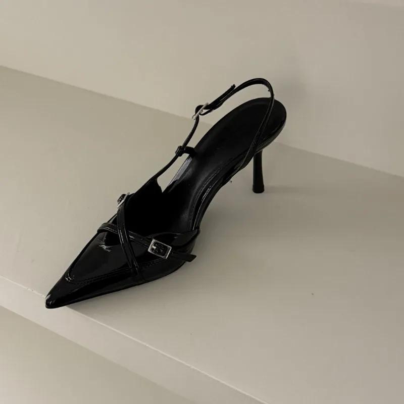 Женская обувь Летняя обувь Сексуальные босоножки с острым носком и высоким каблуком для леди Шпильки Модная обувь Ремешок с пряжкой Элегантные