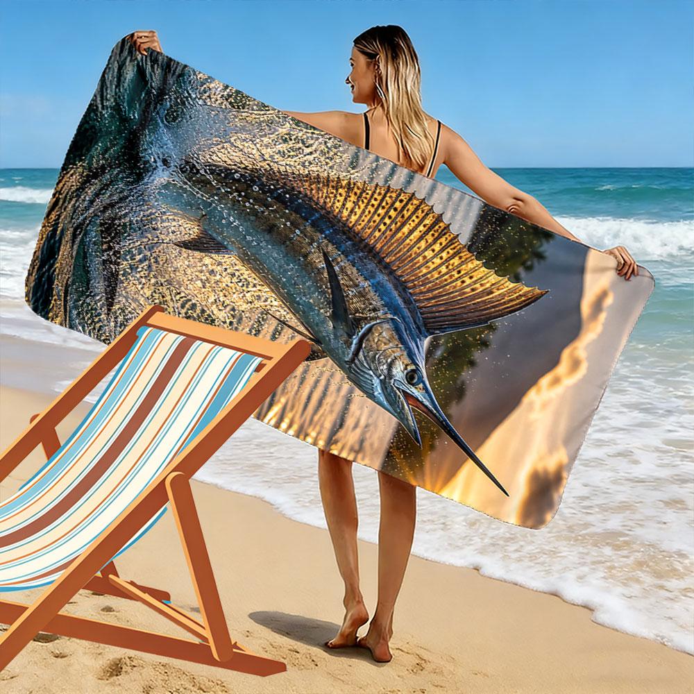 Jumping Marlin Sunset Scene Beach Towel Quick-drying for Travel Outdoor Sports Jogging Beach and Swimming
