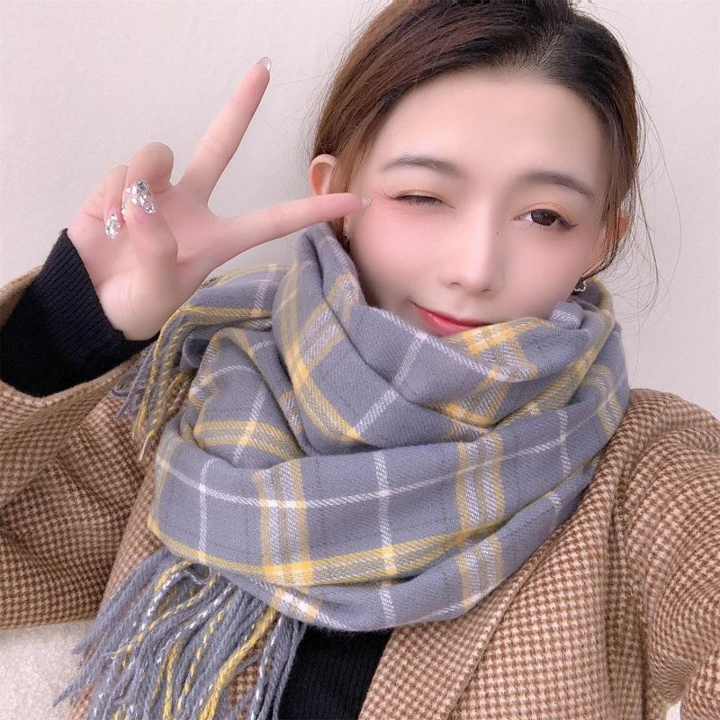 Scarf Women's Winter Christmas Imitation Cashmere Double Sided Red Plaid Scarf Scarf Shawl Thick Warm Green Student