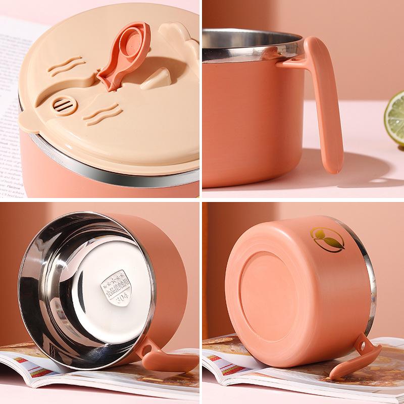 Корейские простые миски из нержавеющей стали для лапши быстрого приготовления с крышкой-ручкой, двухслойная коробка для ланча Bento, креативная кухонная миска для супа Ramen