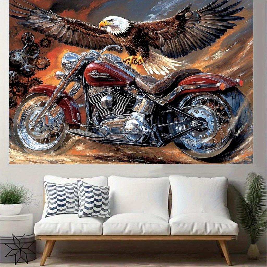One banner with an eagle and motorcycle pattern - Extra-large size, made of durable material.XY