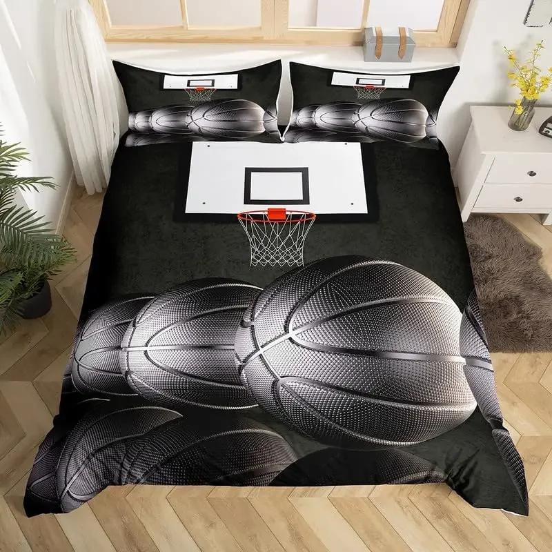 Basketball Bedding Set Kids Basketball Court Comforter Cover Set for Boys Men 3D Ball Pattern Sports Theme Duvet Cover Twin Size