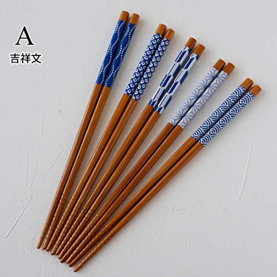 SUNLIFE Set of 5 Guest Auspicious Made in Japanese Pattern A Chopsticks, Pairs, Chopsticks, 22.5cm, Pattern/Individual Crest, Japan, Non-slip,