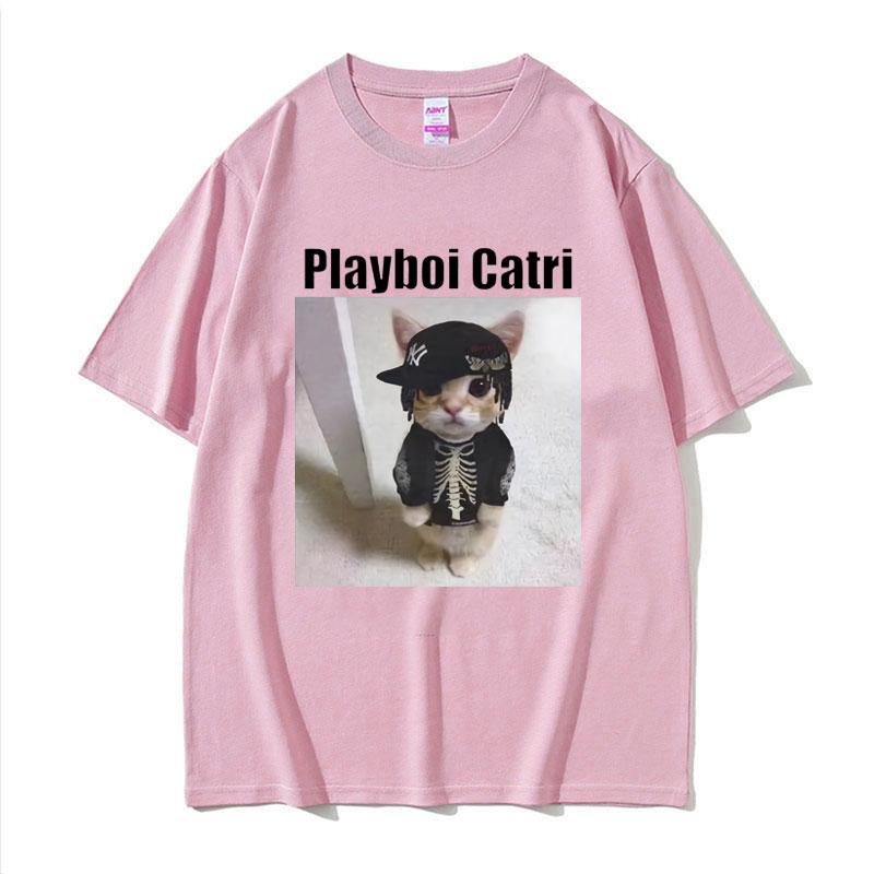 Playboi Carti Милый Кот Мем Смешной Нарцисс Опиум Футболка для Мужчин Женщин Хип-Хоп Мода Футболка Повседневная Хлопок Оверсайз Футболки