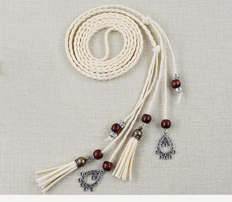 New Ethnic Style Decorative Belt Women'S Tassel With Dress Woven Thin Waist Chain Waist Rope