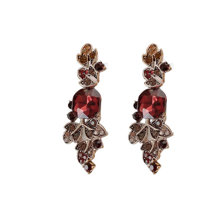 GemChic Women's New Vintage Square Crystal Rhinestone Leaf Collarbone Necklace Earrings Two Piece Set Birthday Christmas Jewelry Gift