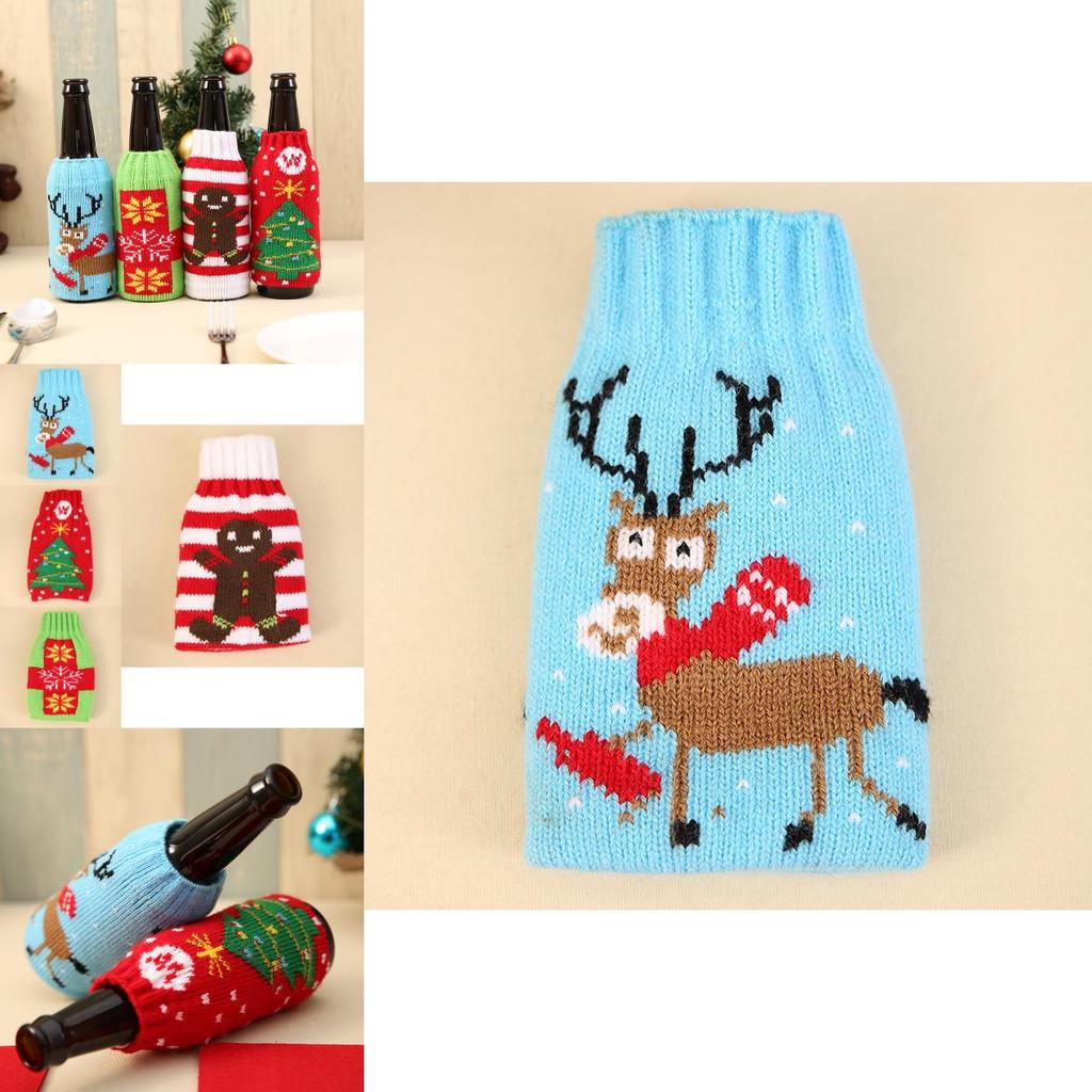 Высококачественный вязаный рождественский набор чехлов для пивных бутылок с праздничными узорами снежинок и оленей для праздничного декора
