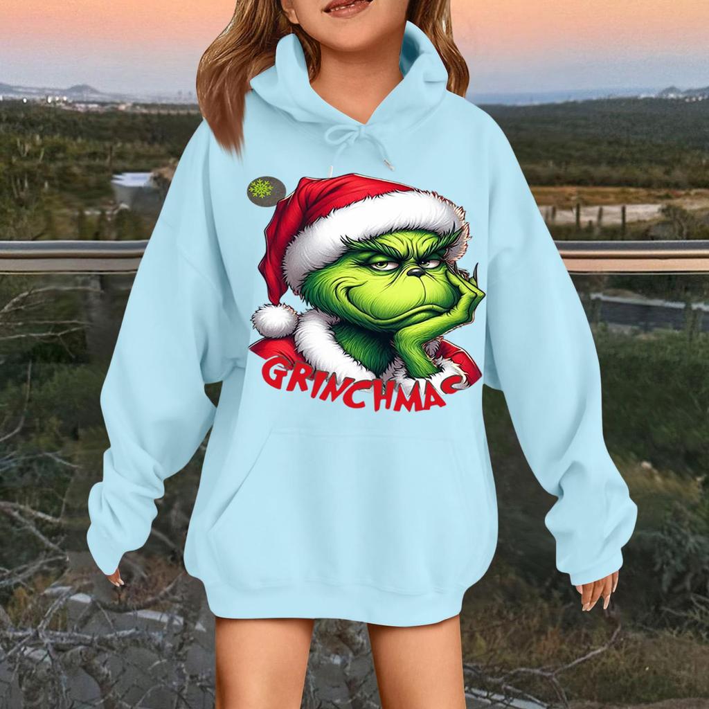 Children's Fashionable Casual Long-sleeved Loose Christmas Print Pullover Hooded Sweatshirt