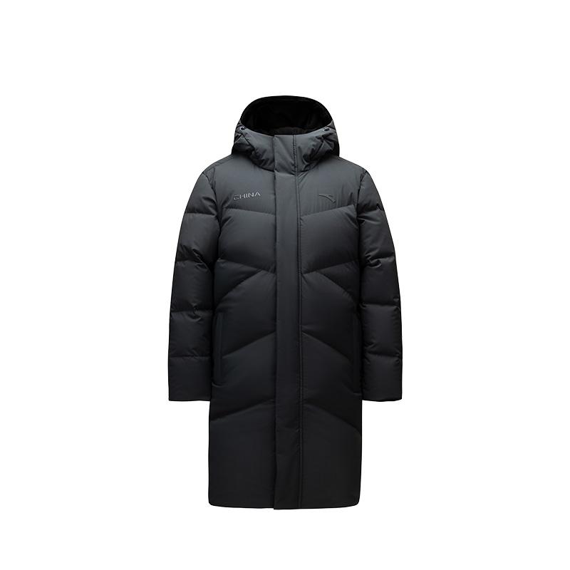 Anta Solid Color Zipper Hooded Long Sleeve Down Jacket Unisex Outerwear Basic-Black 172517902-3