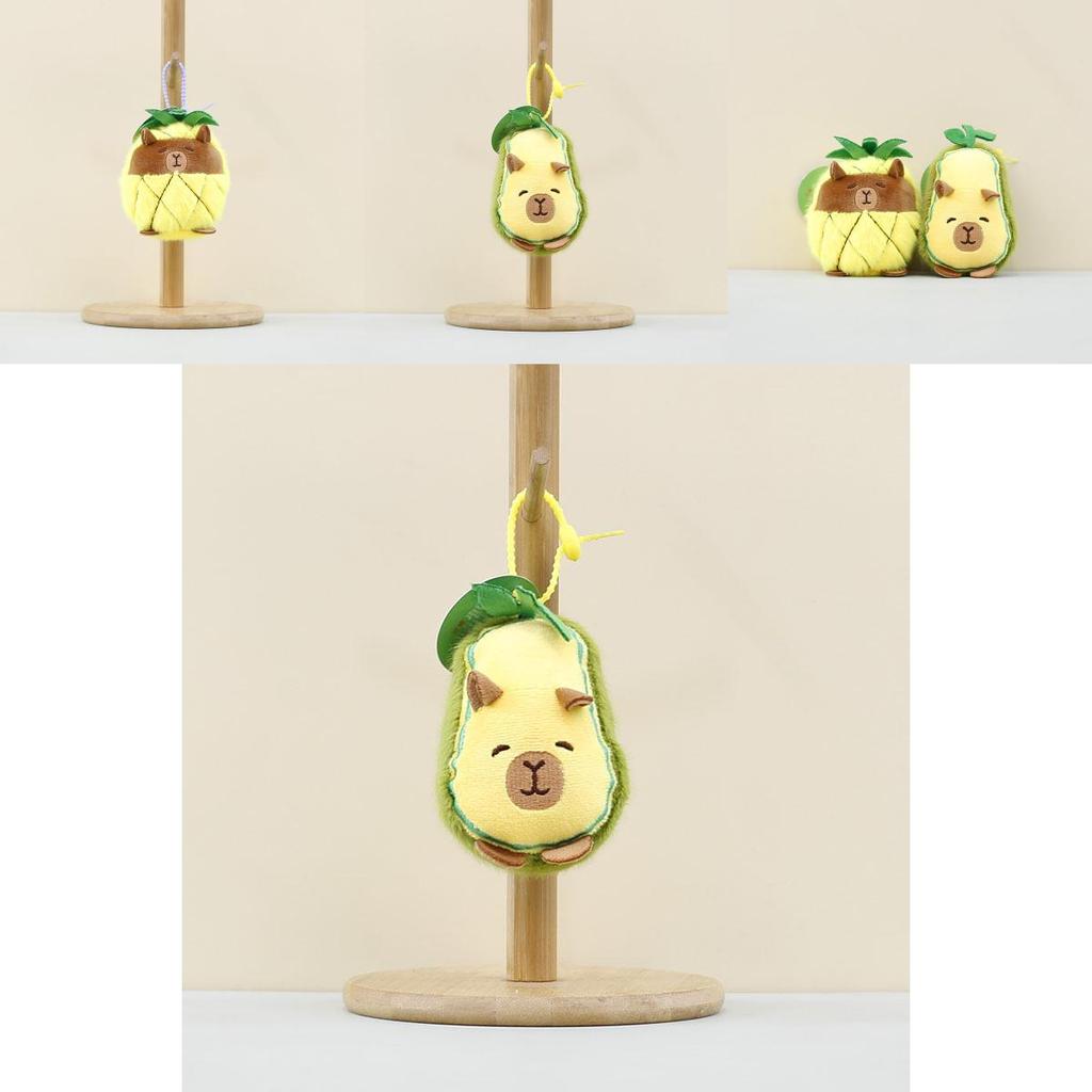 Cute Avocado Capybara Plush Toy Charming Pineapple Bag Charm Keychain 12cm Soft