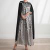 Women's Clothes Black and White Leaves Mesh Embroidery Fashion Cape Fake Two Pieces Loose Muslim Dress