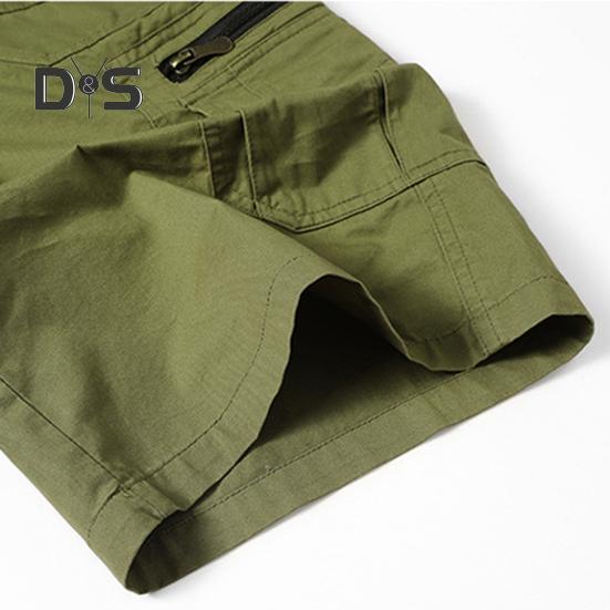 Men Cropped Pants with Multi-Pockets Design Mid-rise Button Zipper Fly Straight Leg Solid Color Cargo Shorts