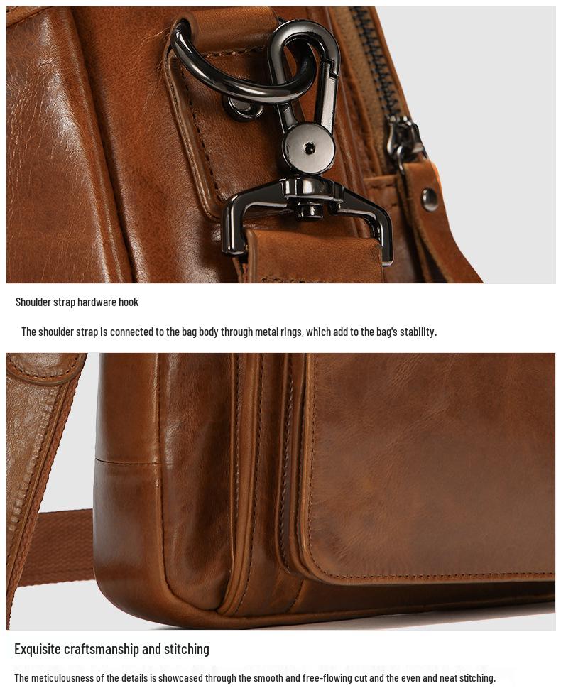 Genuine Leather Crossbody Messenger Bag - Men's Large Capacity Retro Vertical Handbag for Casual or Commute Use.