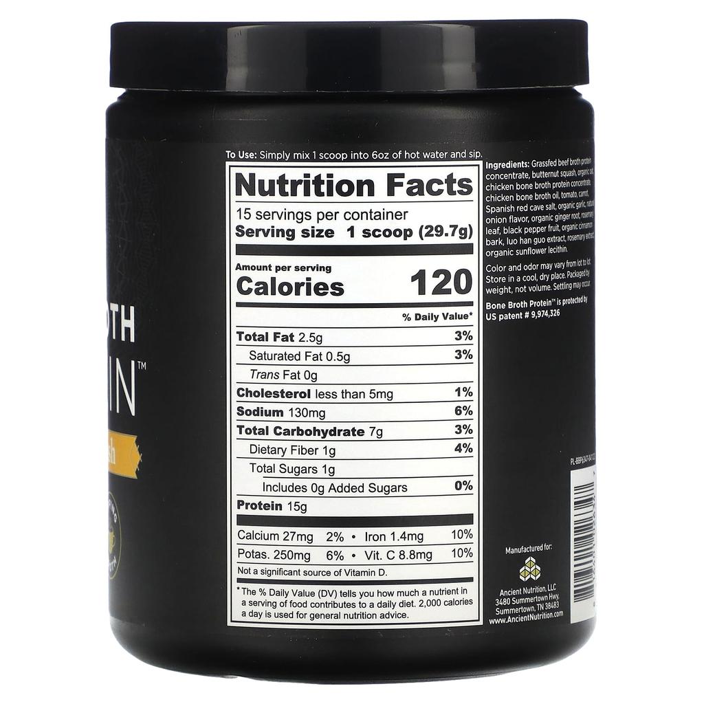 Ancient Nutrition Bone Broth Protein, Butternut Squash, 15.7 Oz (446 G)