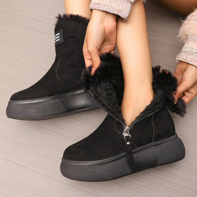 Chunky Platform Wedge Heel Furry Ankle Boots Women 2025 Winter Side Zip Thick Bottom Fluffy Fur Snow Boots Warm Plush Suede Shoe