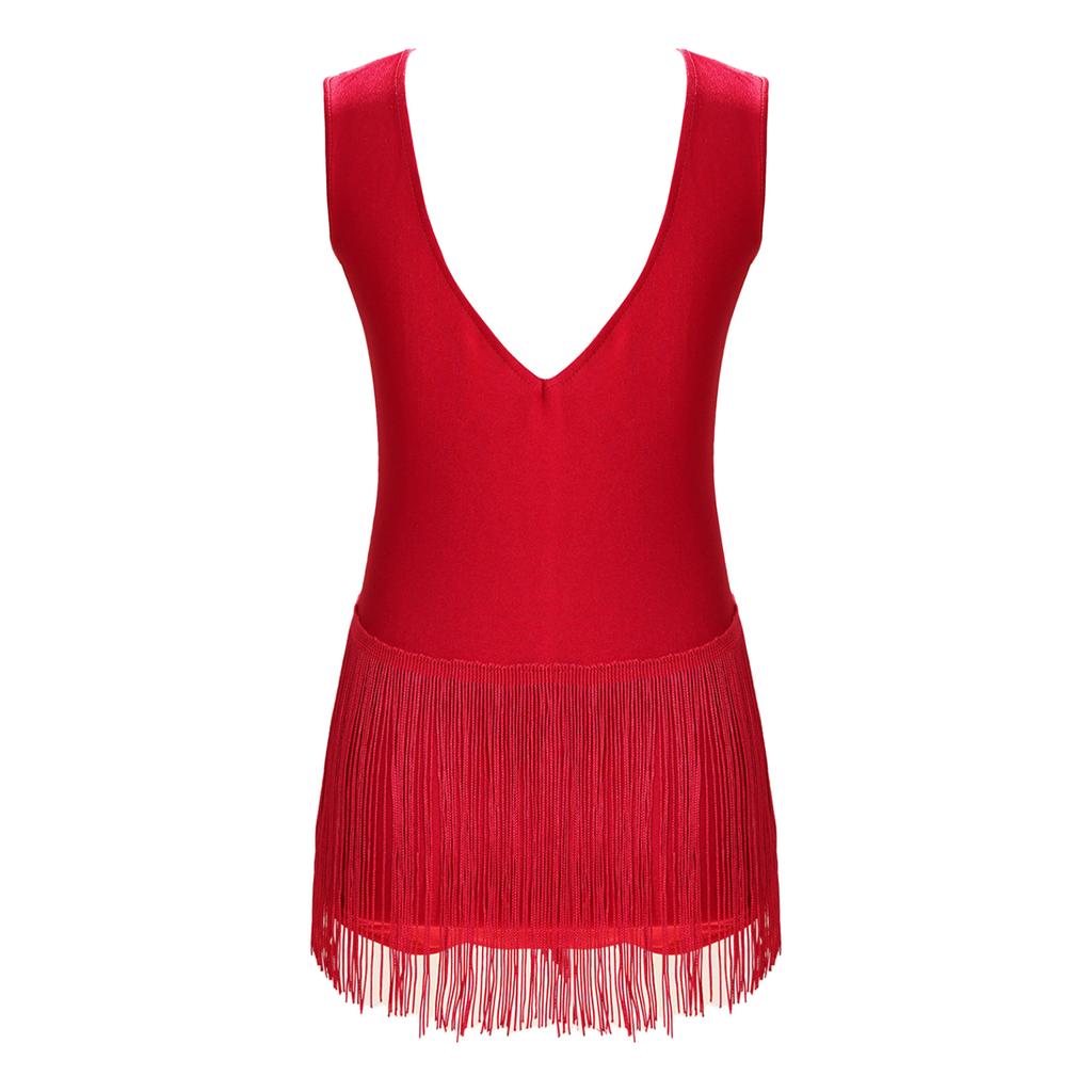 Kids Girls Shiny Figure Skating Sleeveless Leotard Rhythmic Gymnastics Fringed Bodysuit