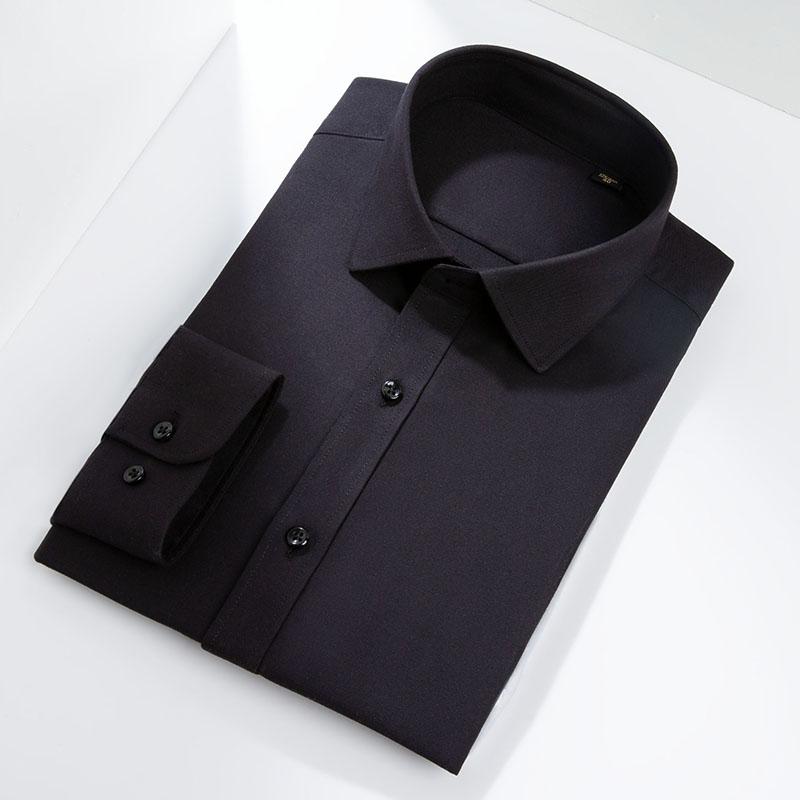 Отличные шерстяные однотонные однотонные мужские классические рубашки с длинным рукавом из модала, офисные деловые мужские деловые рубашки, стандартная посадка, высокое качество