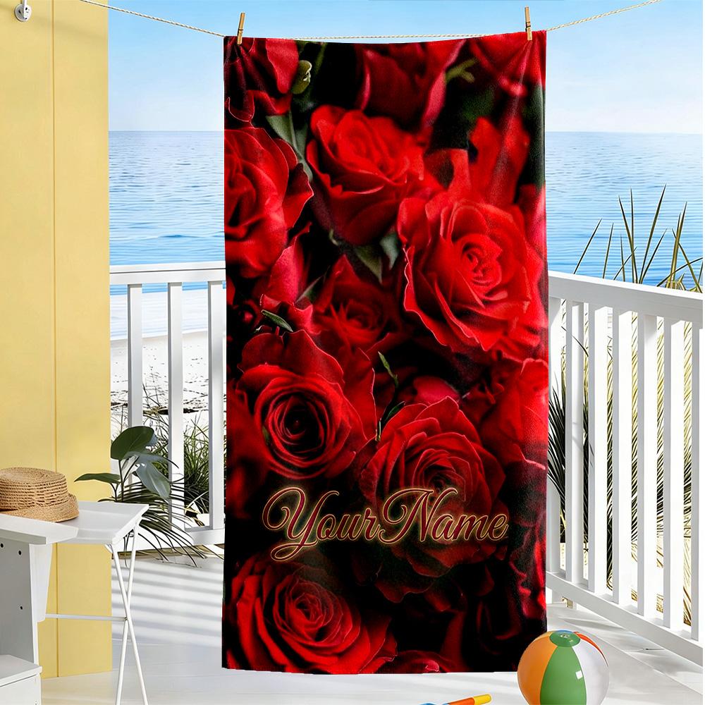 Rose Customize Your Name Beach Towel Quick-Dry Soft Microfiber Portable for SwimmingBeachCamping Travel Beach AccessoriesGym
