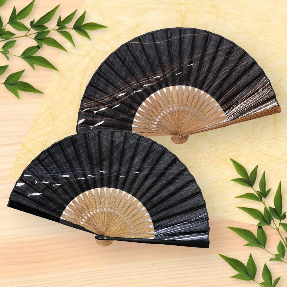 Fan Fan Set with Ren [Osaka Choseido] Fan, Men's, Fashionable, Business, Bag, Holder, Handkerchief, (Black Brown)