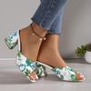 Fashion Womens Sandals Printed Summer 2025 New Thick-heeled Popular High-heeled Sexy All-match Half-slippers Open Toe Casual Basic Shoes