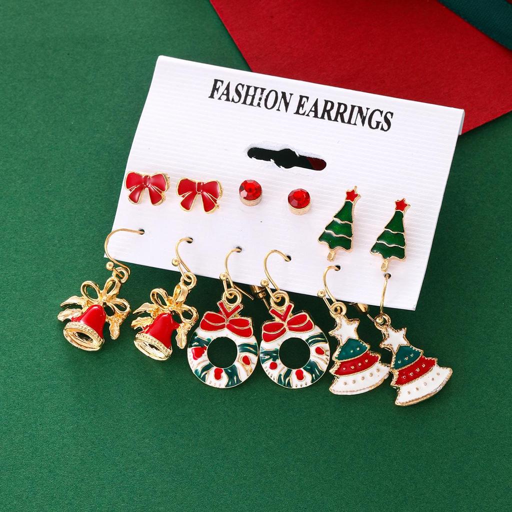 Комплект из 6 серег-капель в форме колокольчика в виде рождественской елки