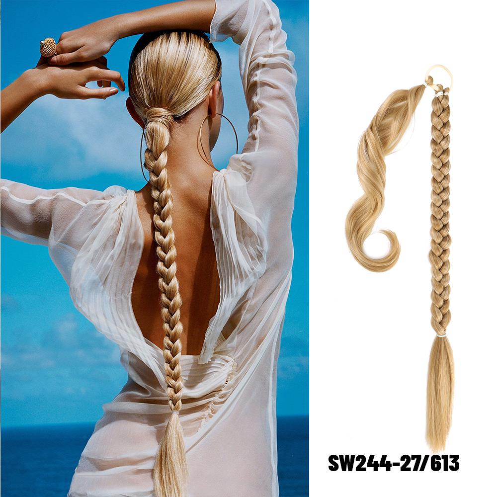 30 дюймов с резинкой, длинный хвост, наращивание волос, плетеный хвост, синтетический натуральный для женщин, шиньон, косы