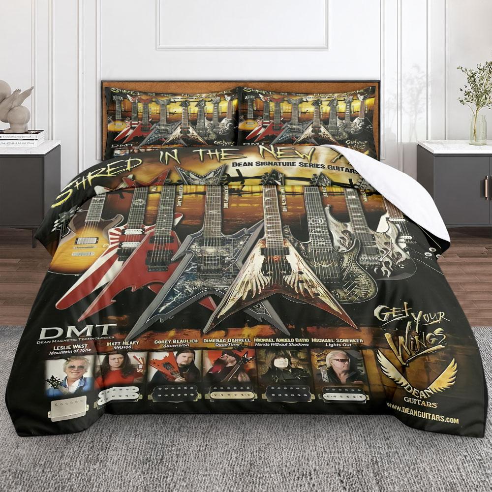 Modern Dean Signature Series Electric Guitars Dark Duvet Cover with Pillowcases, Simple Elegance Duvet Cover Set
