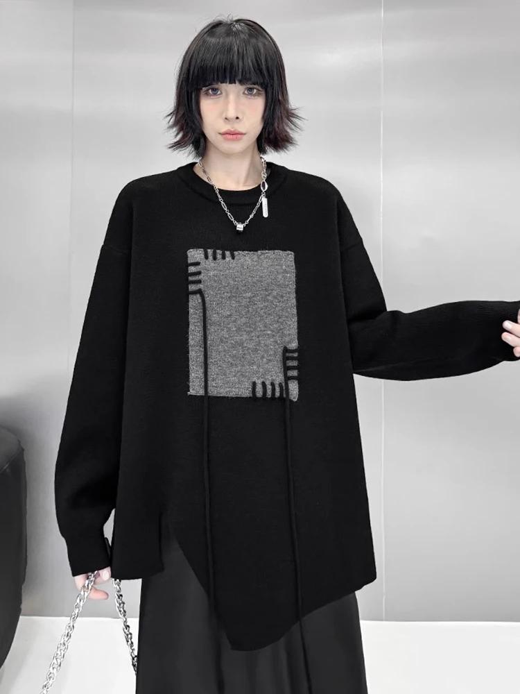 Xitao Свободный однотонный свитер свободного кроя с круглым вырезом и длинными рукавами GMM1038