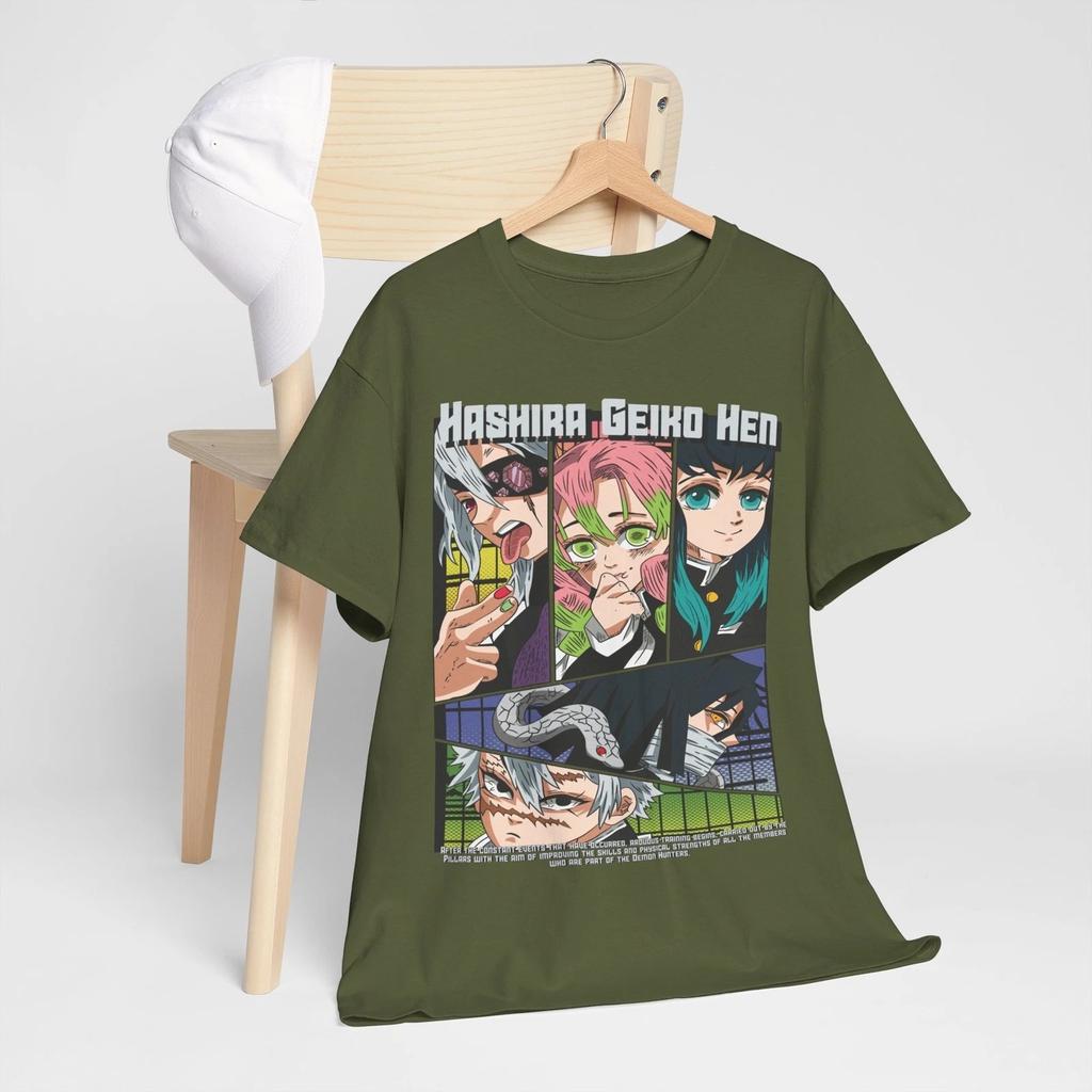 2026 Summer Demon Slayer Anime Hashira Geiko Hen Printed Loose Shortsleeved Pure Cotton Childrens Tshirt Unisex Casual Loose