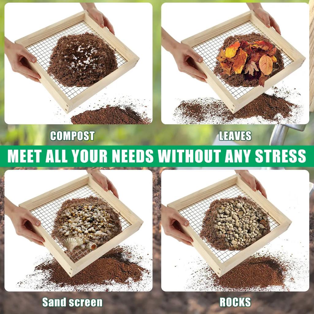 Soil Sifter, Multifunctional Hand Held Garden Dirt Sifter, with Sifting Screen, Ergonomic Compost Sifter Strainer for Garden