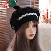 Warm Girl Lace Bow Hat Sweet Beanie Cap Y2k Painter Hat  Cosplay