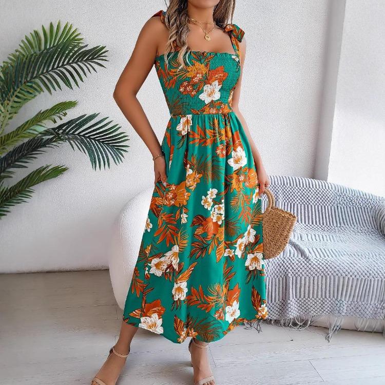 Summer Floral Beach Vacation Sling Dress Spring