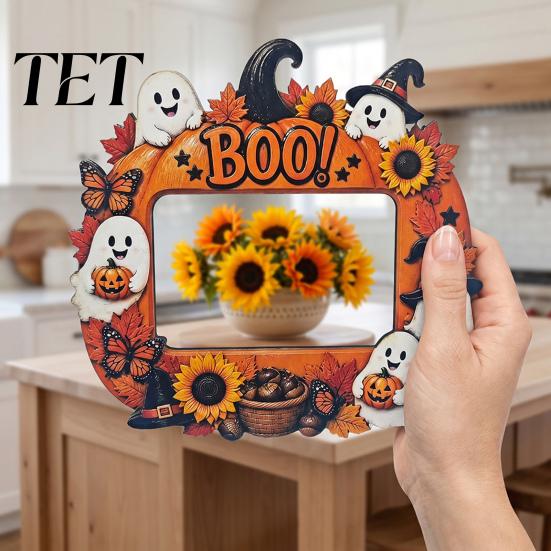 Cute Theme Picture Frame Halloween Photo Frame, Wooden Desktop Holder for Spooky Party Decoration Supplies And Festive Home Decor, Vintage Tabletop