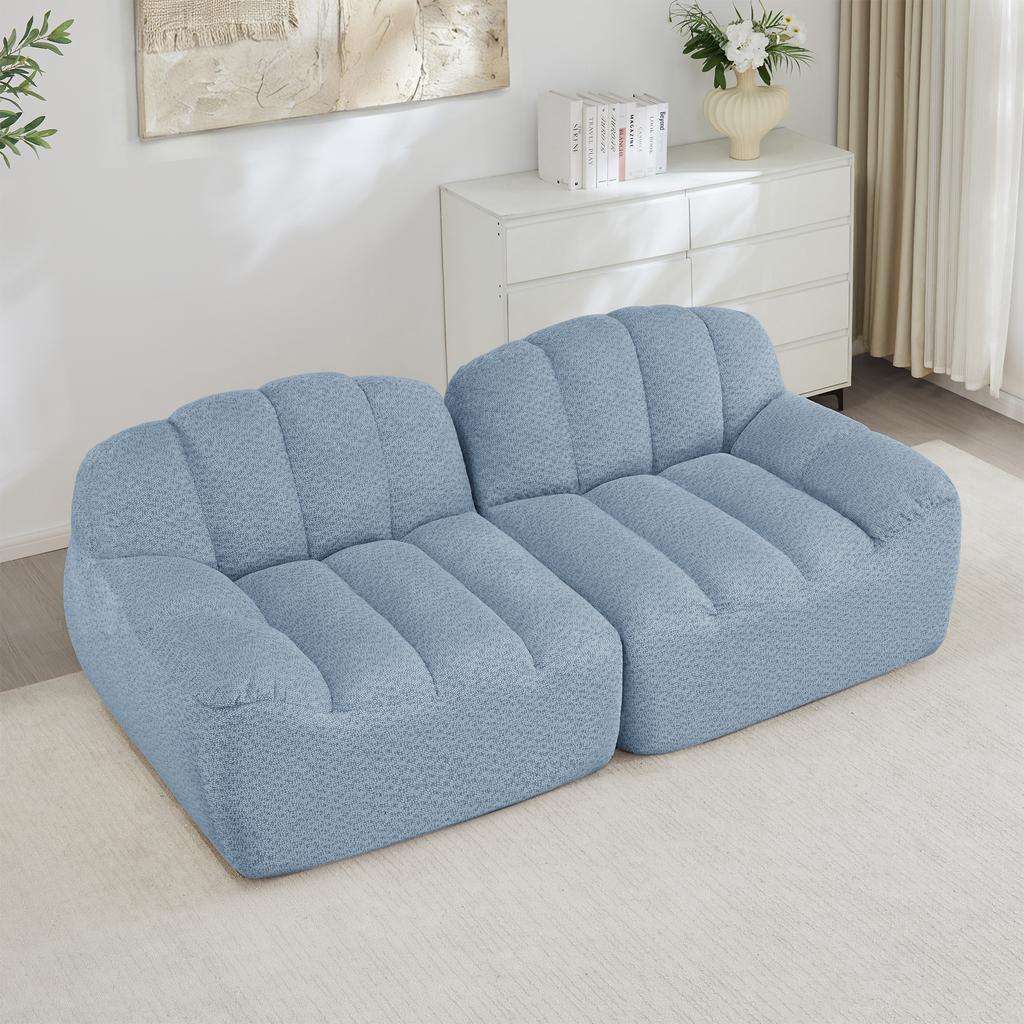 2-Seater Modular Boneless Sofa, Shell Shape, Deep Seat Cushions, Sofa for Living Room & Apartment, No Assembly Required, Blue
