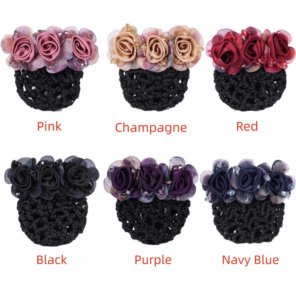 Updo Styling Tool Flower Hair Net with Spring Clip Net Pocket Headdress For Work Use